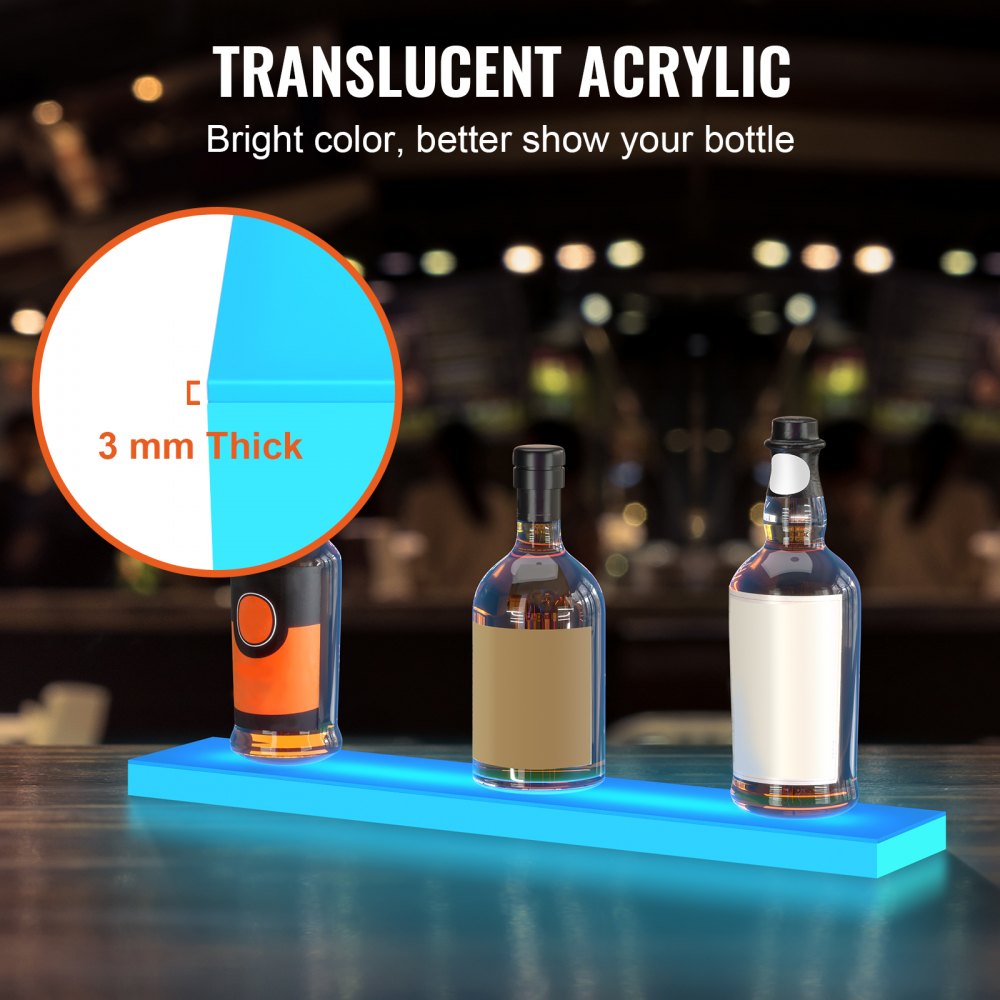 VEVOR LED Lighted Liquor Bottle Display Bar Shelf RF & App Control 24" 1-Step White