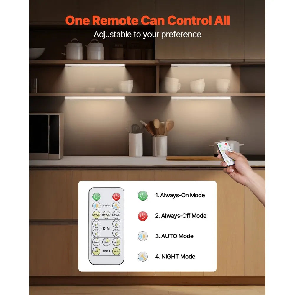 VEVOR Under Cabinet Lighting, 5 PCS,  68 LED Motion Sensor Lights, Rechargeable Battery Operated Closet Lights with Remote Control, Wireless Under Counter Light for Cabinets, Bookshelf, Stair, Hallway