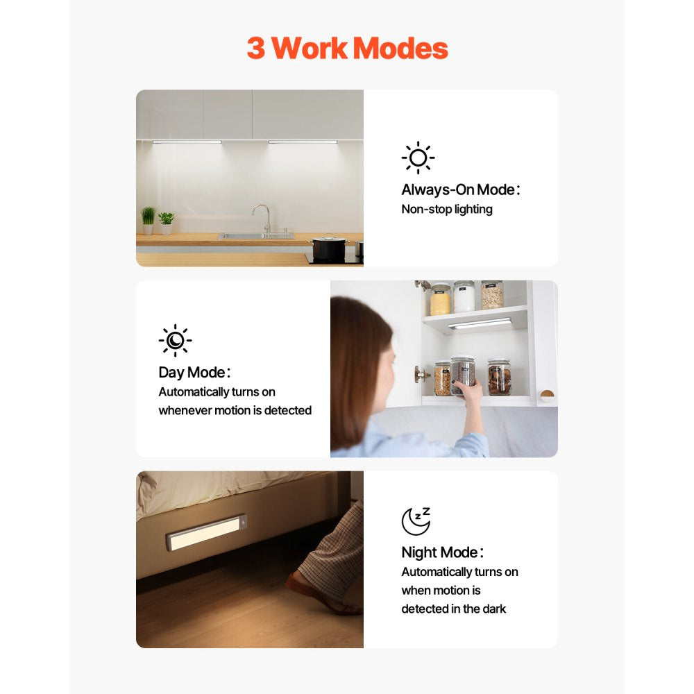 VEVOR Under Cabinet Lighting, 2 PCS, 40 LED Motion Sensor Lights, Rechargeable Battery Operated Closet Lights, Wireless Under Counter Light for Cabinets, Bookshelf, Stair, Hallway
