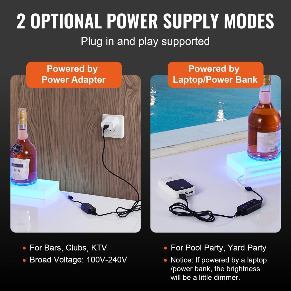 VEVOR LED Lighted Liquor Bottle Display, 1 Tier 40 Inch Wall Mounted Whiskey Rack Stand, 1 Step Commercial Illuminated Home Bar Shelf, Acrylic Drinks lighting Shelves with RF Remote & App Control