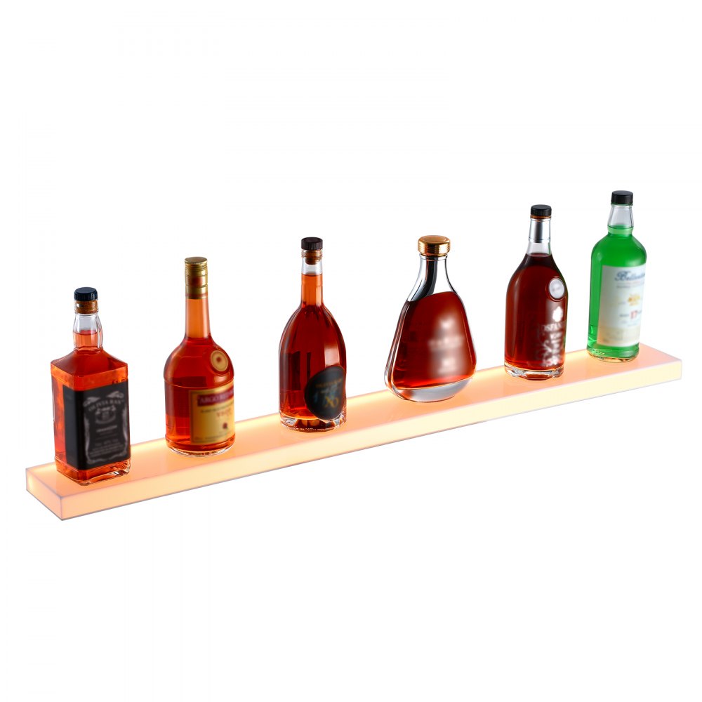 VEVOR LED Lighted Liquor Bottle Display, 1 Tier 40 Inch Wall Mounted Whiskey Rack Stand, 1 Step Commercial Illuminated Home Bar Shelf, Acrylic Drinks lighting Shelves with RF Remote & App Control