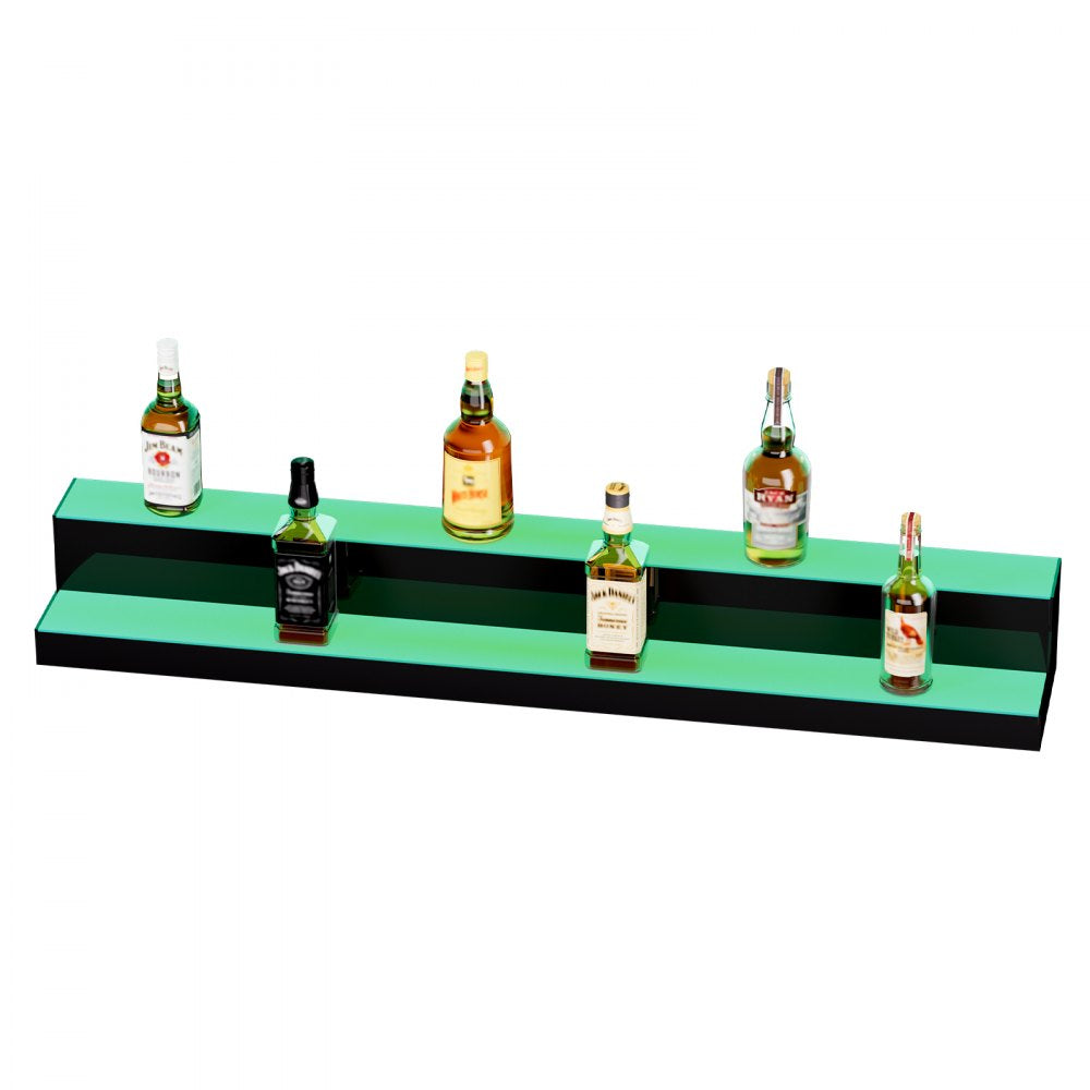 VEVOR LED Lighted Liquor Bottle Display, 2 Tiers 48 Inch Commercial Illuminated Home Bar Shelf, 2 Steps Whiskey Rack Stand, Acrylic Drink Shelves with RF Remote & App Control, and Multicolor lighting