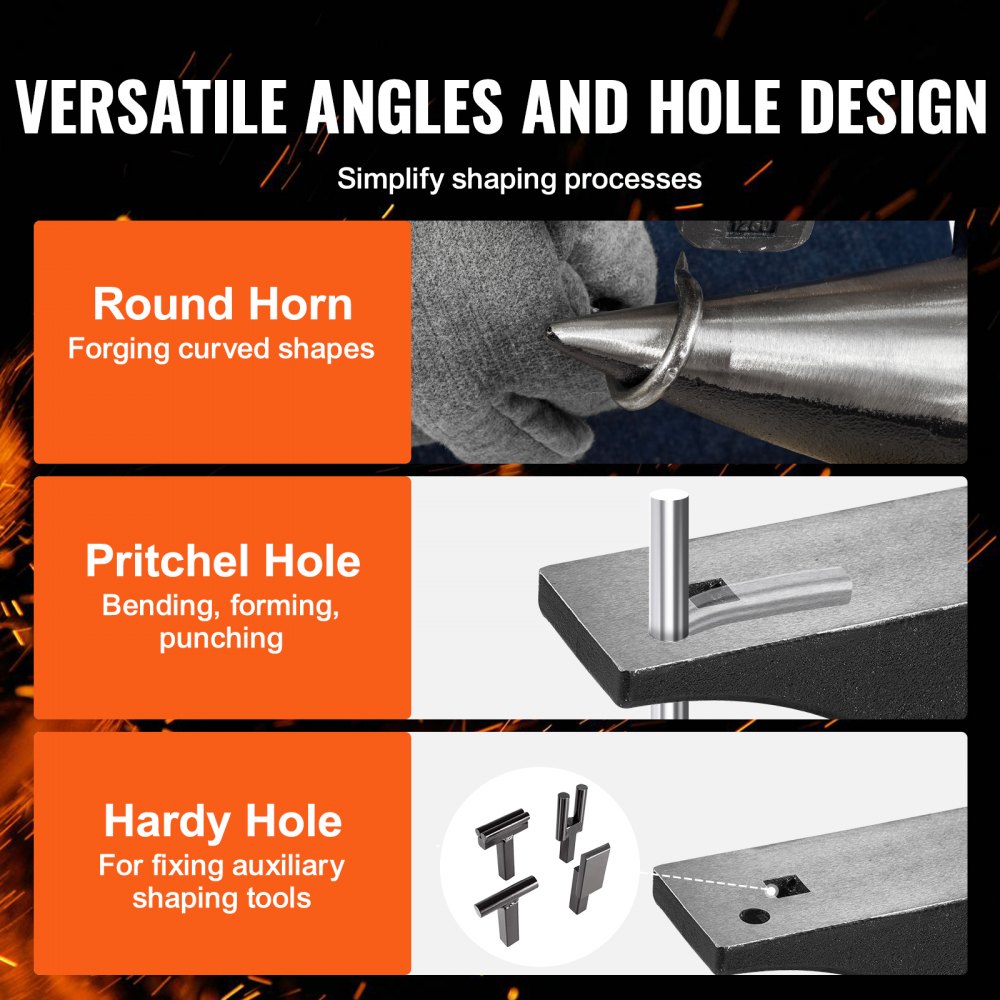 VEVOR Single Horn Anvil, 66Lbs Cast Steel Anvil, High Hardness Rugged Round Horn Anvil Blacksmith, with Round and Square Hole, Large Countertop and Stable Base, Metalsmith Tool for Bending and Shaping