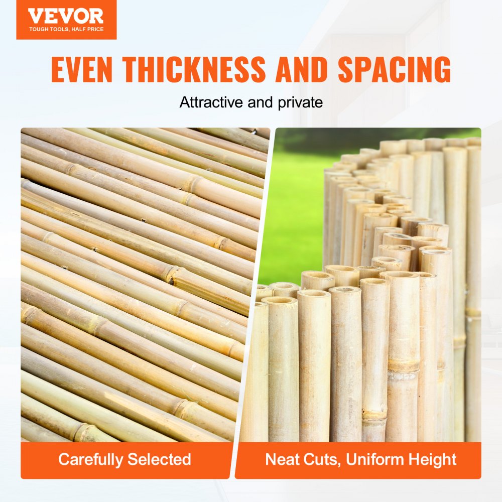 VEVOR Natural Rolled Bamboo Fence, Eco-Friendly Bamboo Privacy Fence 4 ft H x 6 ft L x 0.75 in D. , Decorative Bamboo Privacy Screen for Garden, Backyard, Balcony, Patio, Pool Side