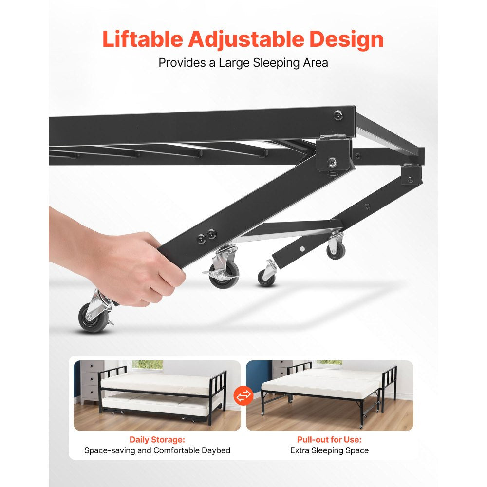 VEVOR Twin Size Daybed Frame, Day Bed with Trundle, Heavy Duty Metal Platform Bed Frame, Twin Daybed with Metal Slats Support for Living Room, Bedroom, Guest Room, Easy Assembly, Black