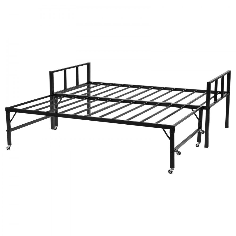 VEVOR Twin Size Daybed Frame, Day Bed with Trundle, Heavy Duty Metal Platform Bed Frame, Twin Daybed with Metal Slats Support for Living Room, Bedroom, Guest Room, Easy Assembly, Black