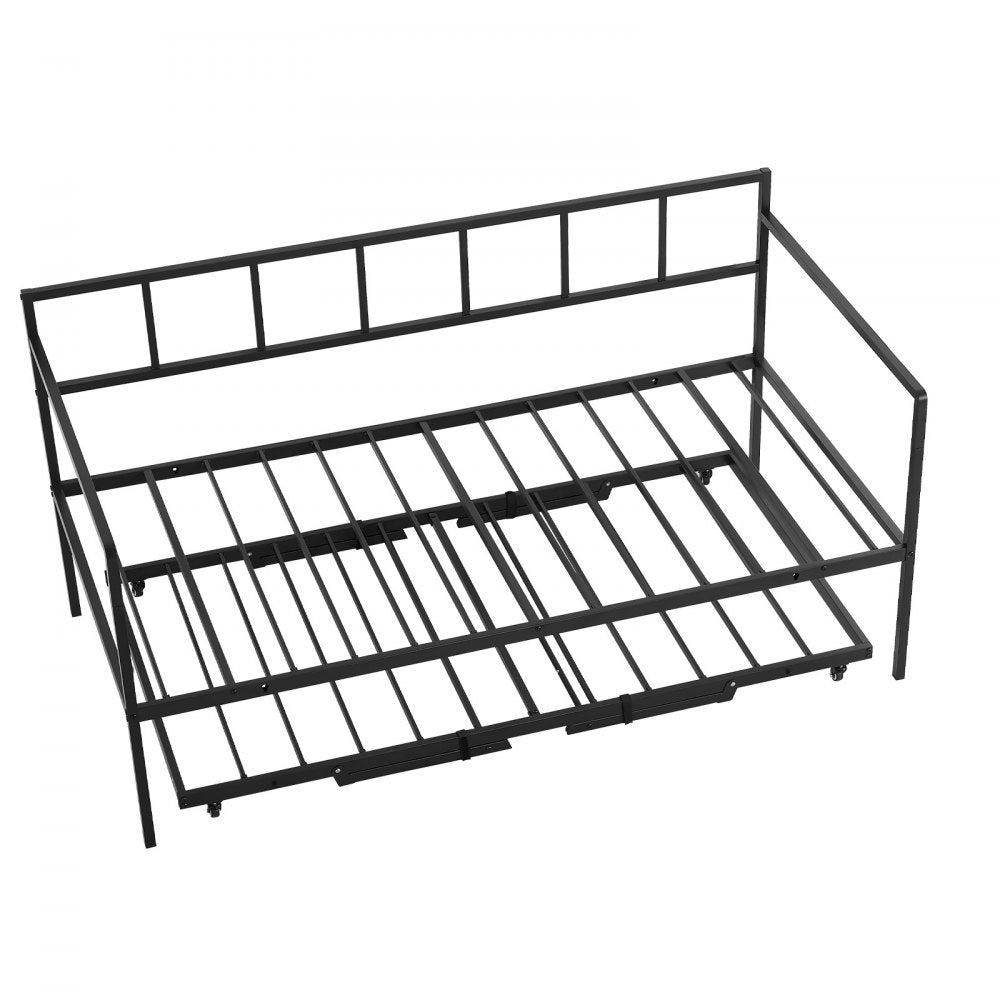 VEVOR Twin Daybed with Pop Up Trundle Metal Twin Day Bed Frame Pull Out, for Living Room Bedroom Guest Room, Space Saving, Heavy-Duty Metal Sofa Bed Support, Lockable Casters, Easy Assembly, Black