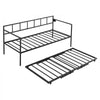 VEVOR Twin Daybed with Pop Up Trundle Metal Charging Station LED Light, for Living Room Bedroom Guest Room, Heavy Duty Twin Size Sofa Day Bed Frame, Height Adjustable, with Lockable Casters, Black