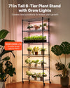 VEVOR Plant Shelf with Grow Light, 6-Tier Indoor Plant Stand, 71in Tall Plants Display Rack with Wheels & 4/9/14H Timer, 150W 3-Color Full Spectrum Grow Lights, Flower Pot Holder for Seed Starting