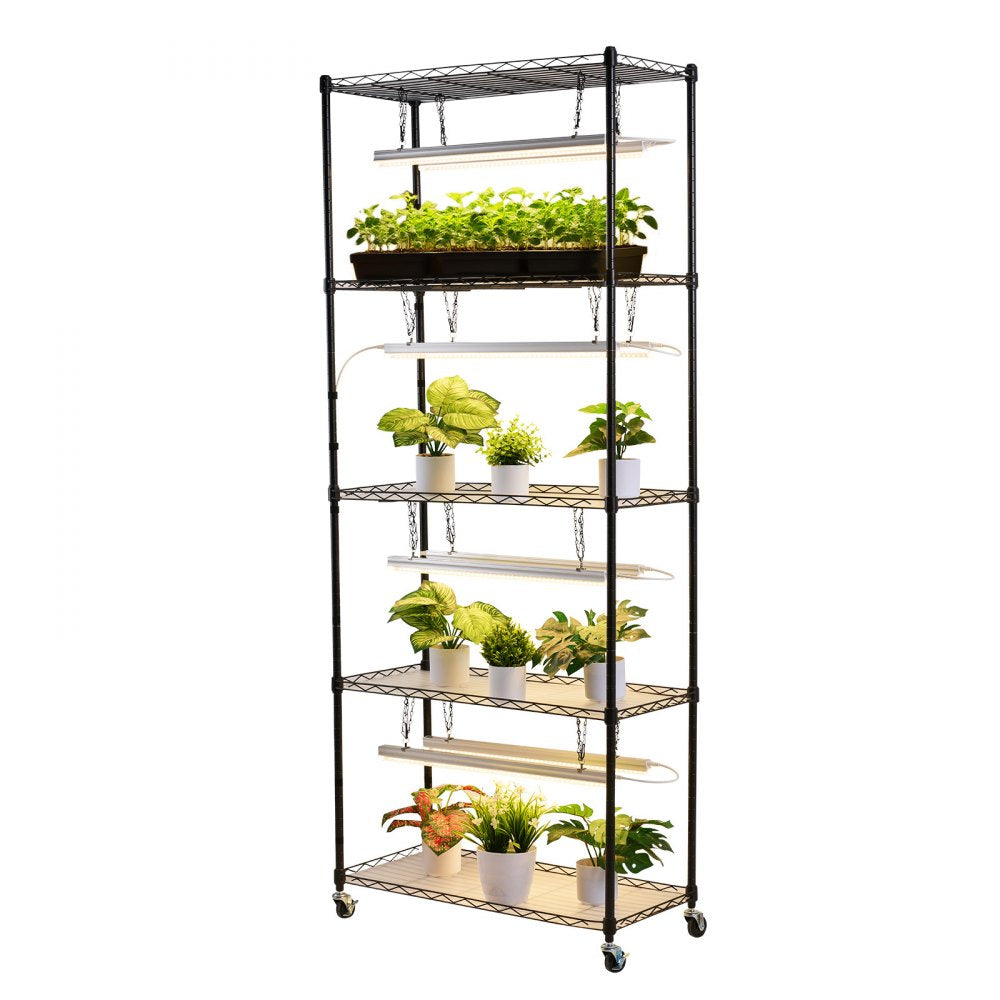 VEVOR Plant Shelf with Grow Light, 5-Tier Indoor Plant Stand, 71 in Tall Plants Display Rack with Wheels & 4/9/14H Timer, 80W T5 LED Full Spectrum Grow Lights, Flower Pot Holder for Seed Starting