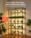 VEVOR Plant Shelf with Grow Light, 6-Tier Double-Row Plant Stand, 71in Tall Indoor Plants Display Rack with Wheels & Timer, 200W Full Spectrum Grow Lights, Metal Flower Pot Holder for Seed Starting