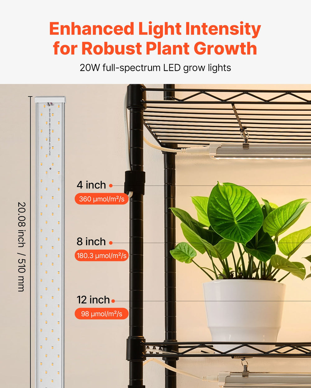 VEVOR Plant Shelf with Grow Light, 6-Tier Double-Row Plant Stand, 71in Tall Indoor Plants Display Rack with Wheels & Timer, 200W Full Spectrum Grow Lights, Metal Flower Pot Holder for Seed Starting