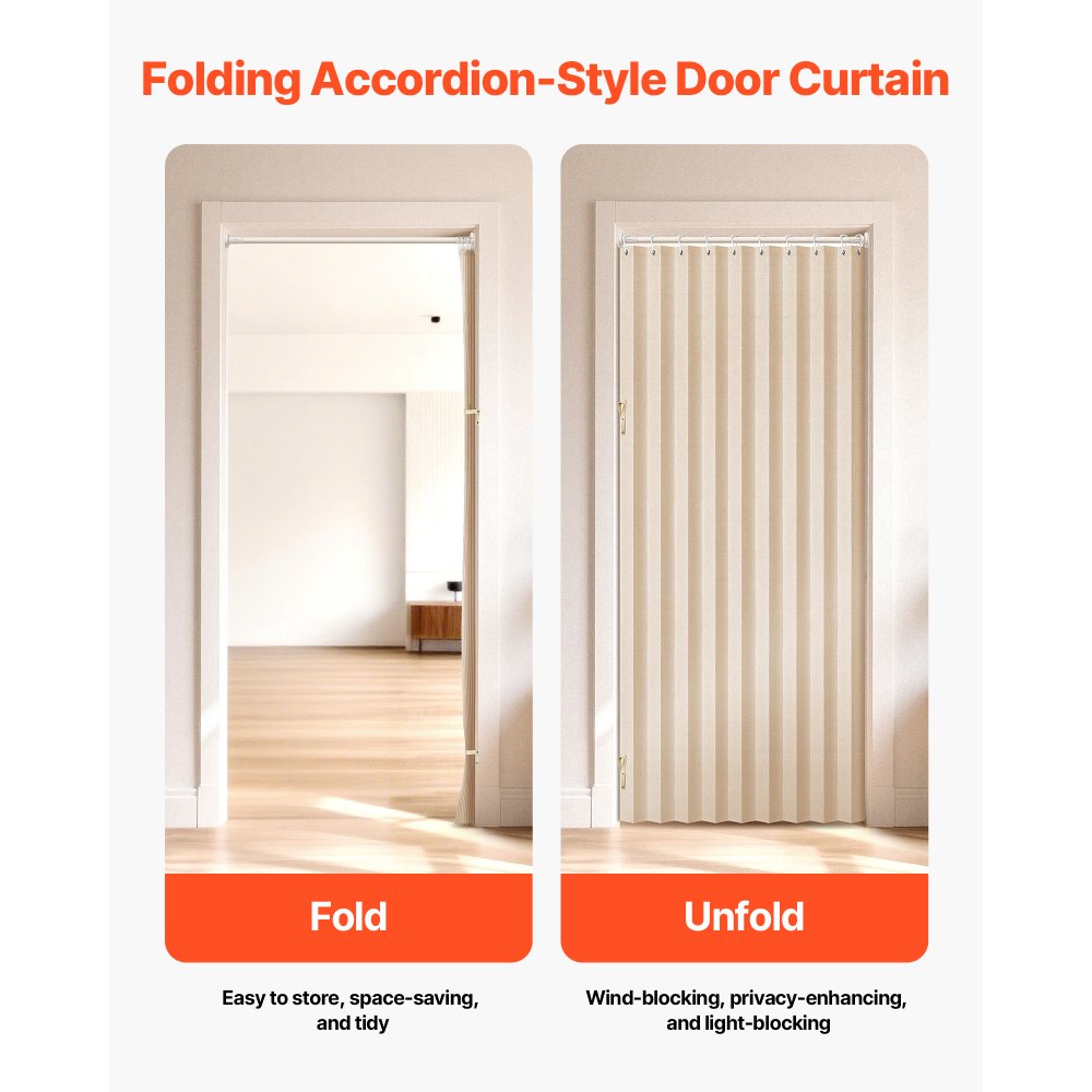 VEVOR Accordion Door, 47 x 78 inch, Blackout Fabric Folding Magnetic Door Curtain, with Hanging Hooks, Interior Room Divider for Doorways, Closets, Bedrooms, Bathrooms, Living Rooms, Beige, 1 Panel