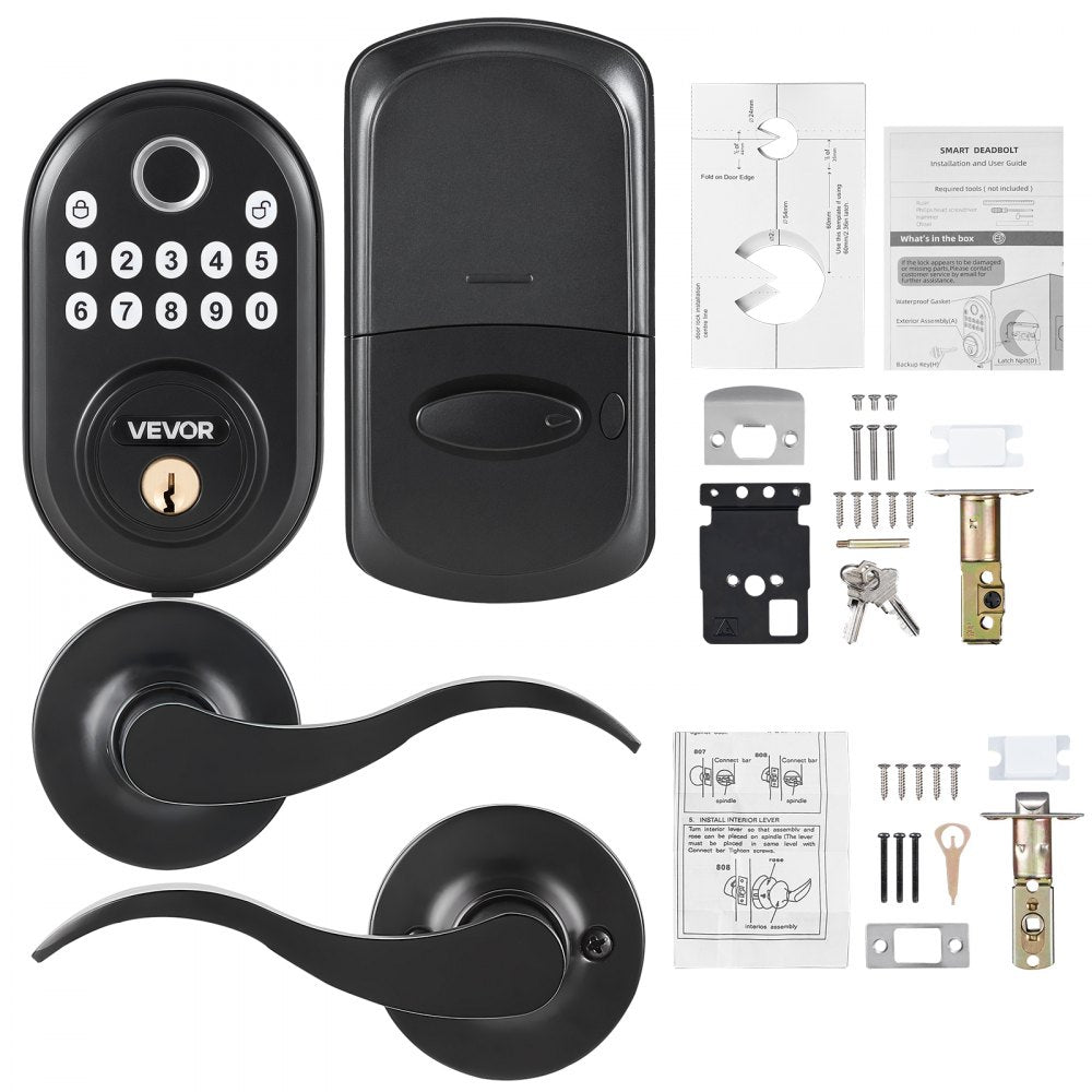 VEVOR Fingerprint Door Lock with Level Handles, Fingerprint/Keypad Code/Key, One-Time and Anti-Peeking Password, Constant Unlock Mode, Aluminum Alloy, Electronic Keypad Deadbolt for Entry Doors