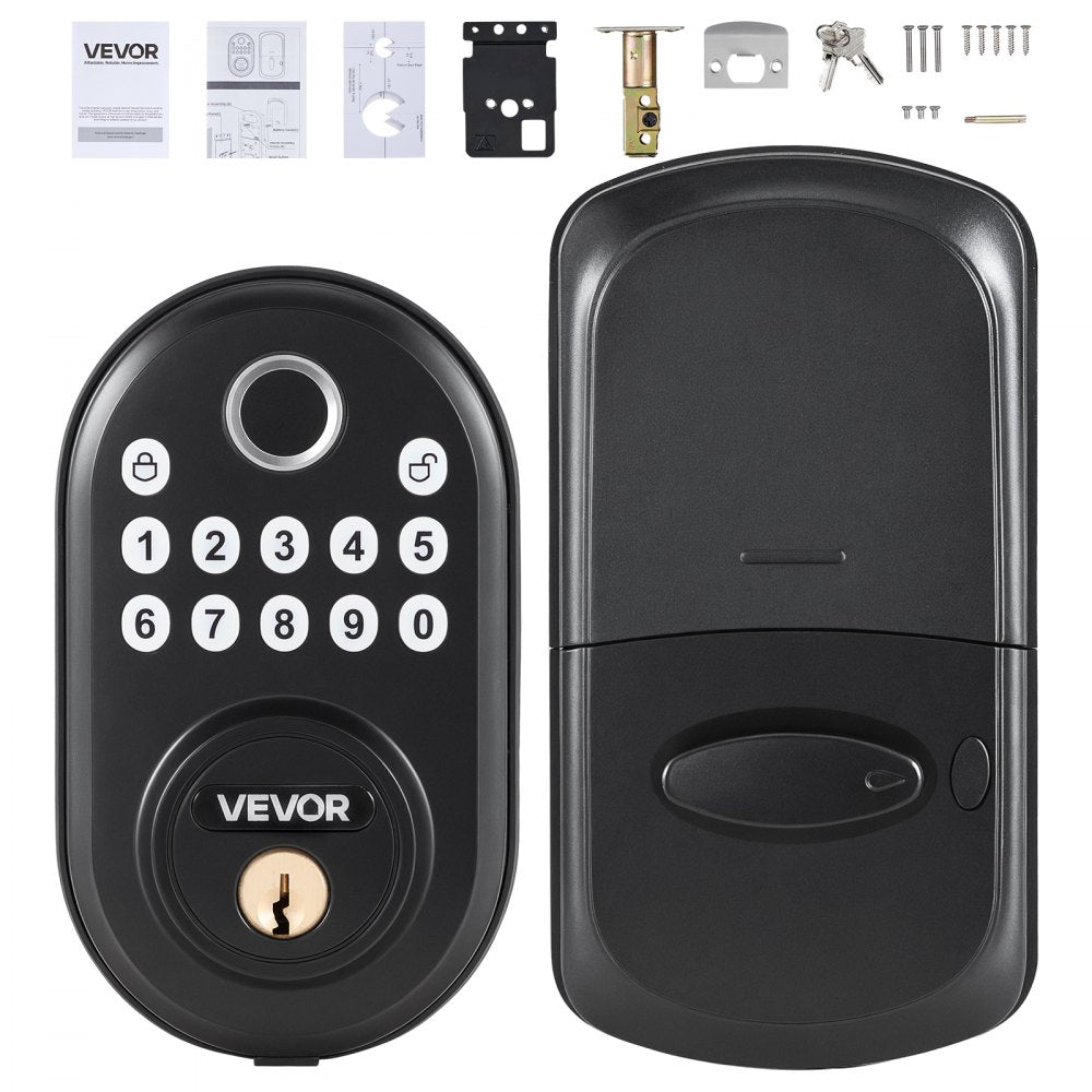 VEVOR Fingerprint Door Lock, with Fingerprint/Keypad Code/Key, One-Time and Anti-Peeking Password, Silent Mode, Constant Unlock Mode, Aluminum Alloy Panel, Electronic Keypad Deadbolt for Entry Doors