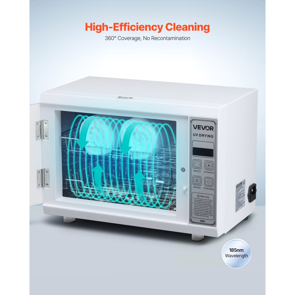 VEVOR Nail Tool Cleaning Machine, 12L Large Capacity, Multi-Functional Tool Cabinet Cleaner Box with Timer Setting, Tempered Glass Door, 185nm Wavelength, for Labs, Home, Nail Salons, Beauty Salons