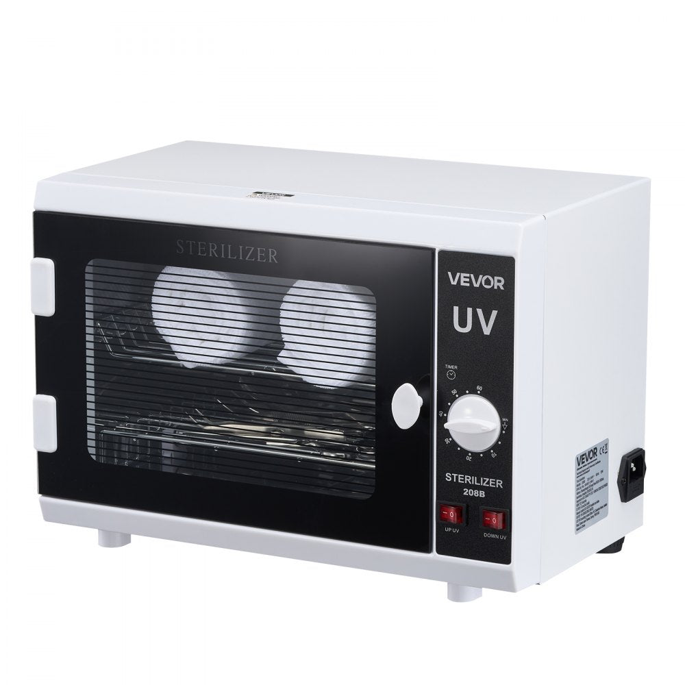 VEVOR Nail Tool Cleaning Machine, 12L Large Capacity, Knob Control, Tool Cabinet Cleaner Box with Timer Setting, Tempered Glass Door, 185nm Wavelength, for Labs, Home, Nail Salons, Beauty Salons