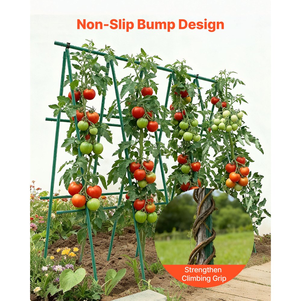 VEVOR Garden Stakes, 50 Pack, 46.06 inch, Plastic Coated Metal Tomato Stakes, Garden Sticks for Plants Support, with Pointed End and Non-Slip Bumps for Growing Climbing Plants, Outdoor Vegetables