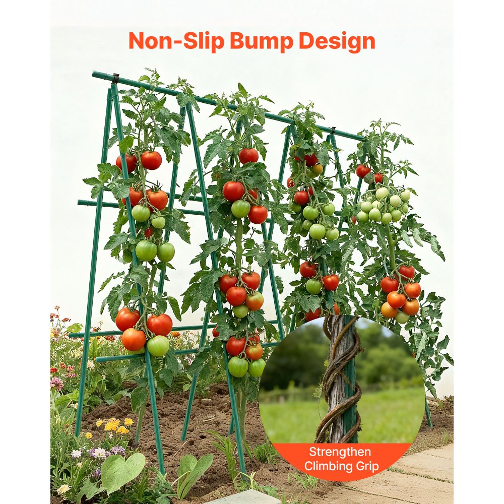 VEVOR Garden Stakes, 25 Pack, 70.87 inch, Plastic Coated Metal Tomato Stakes, Garden Sticks for Plants Support, with Pointed End and Non-Slip Bumps for Growing Climbing Plants, Outdoor Vegetables