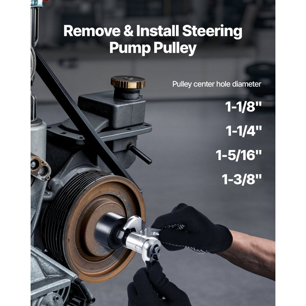 VEVOR Power Steering Pump Pulley Puller/Installer Tool Set, Compatible with Ford, GM V6, and VW Vehicles, Pump Pulley Remover Installer Tools, for Removing and Installing Power Steering Pump Pulleys