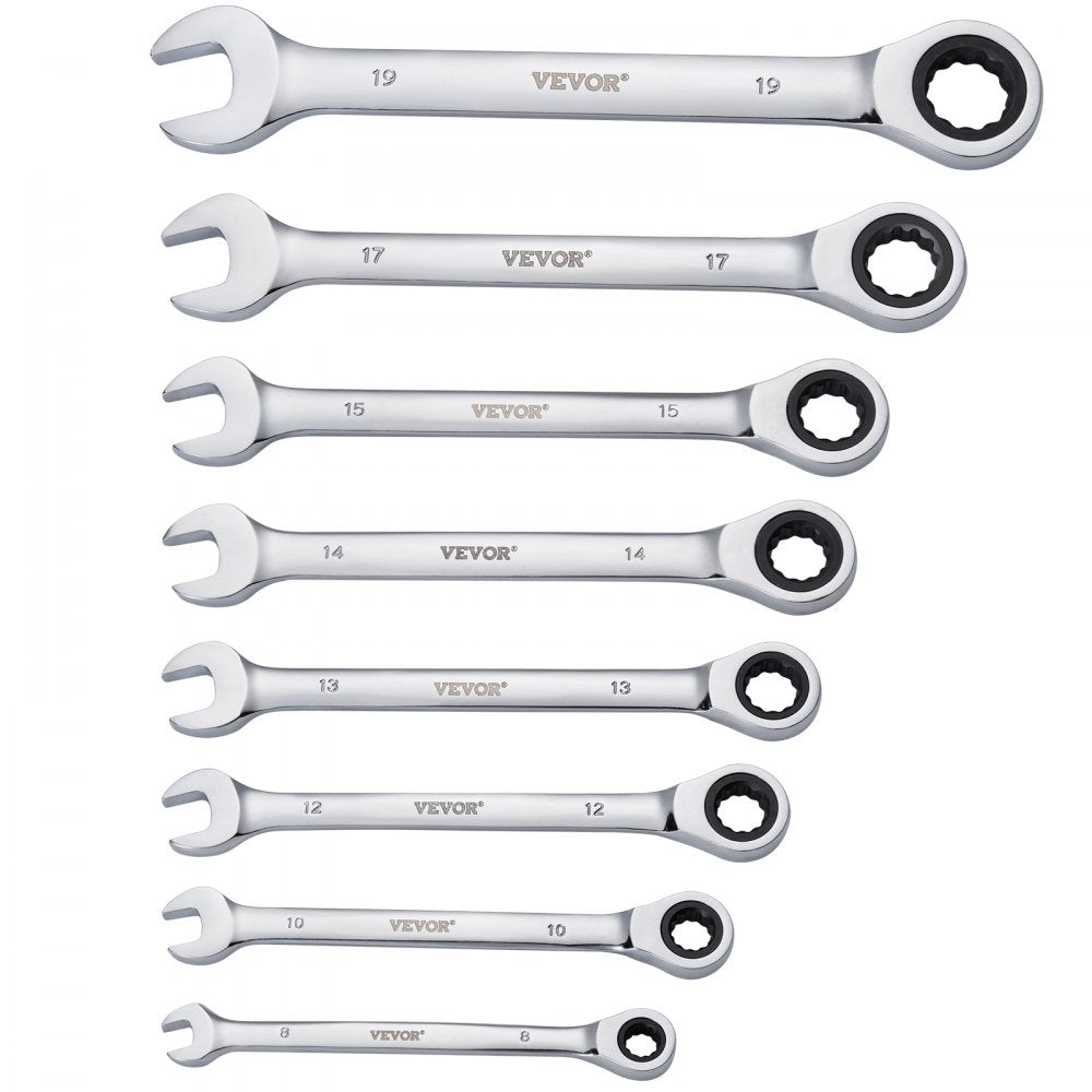 VEVOR Combination Wrench Set, 30-Piece Ratcheting Wrench Set with Organizer Rack, Cr-V Steel Wrench Set SAE 1/4" to 1", Metric 8 mm to 24 mm, Ideal for General Household, Garage, Workshop, Emergency