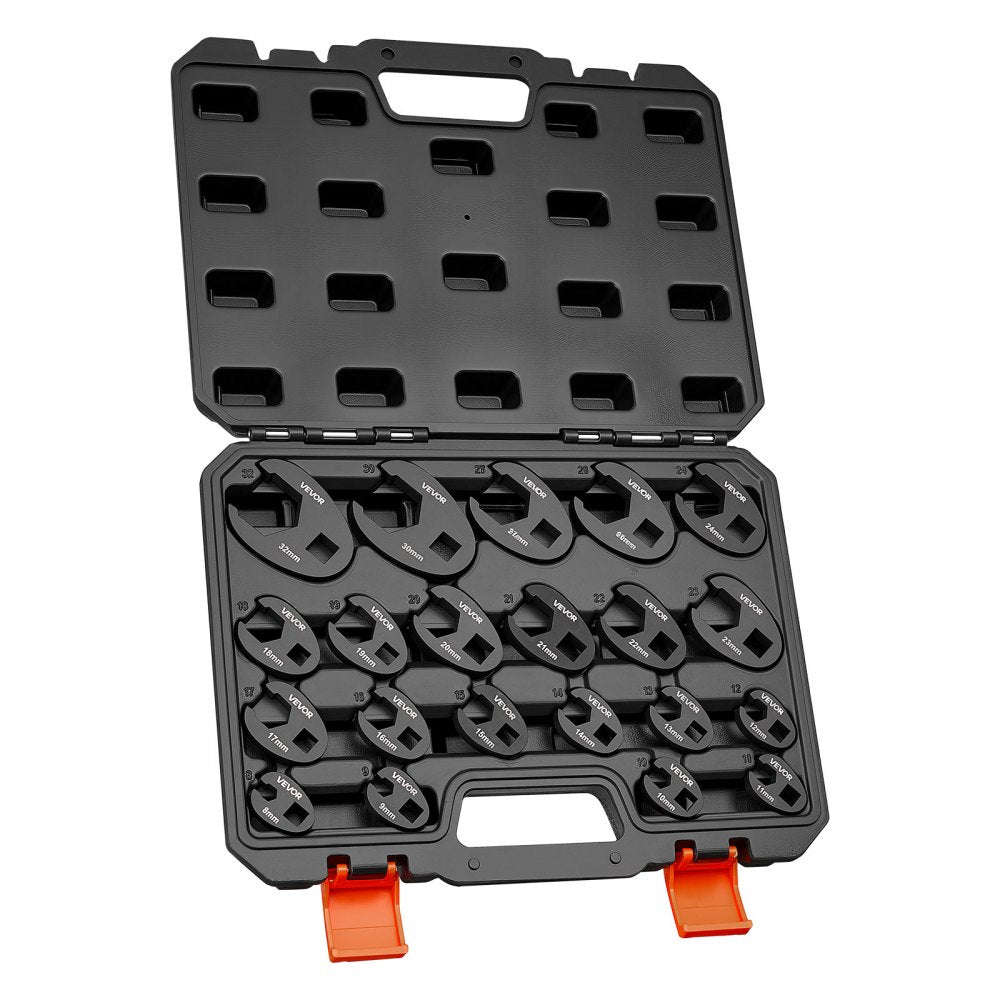 VEVOR Crowfoot Wrench Set, 1/2" and 3/8" Drive, 21-Piece Metric Dual-Drive Flare Nut Crows Foot Wrenches, with Storage Case, Dual Size Markings on Tools and Case, for Maintenance