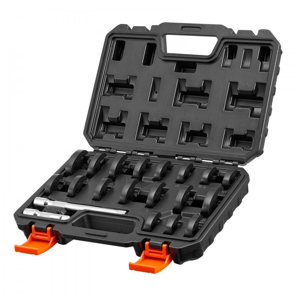 VEVOR Crowfoot Wrench Set, 3/8" Drive, 20-Piece Metric and SAE Size Flare Nut Crows Foot Wrenches, with Storage Case, Dual Size Markings on Tools and Case, for Auto Maintenance