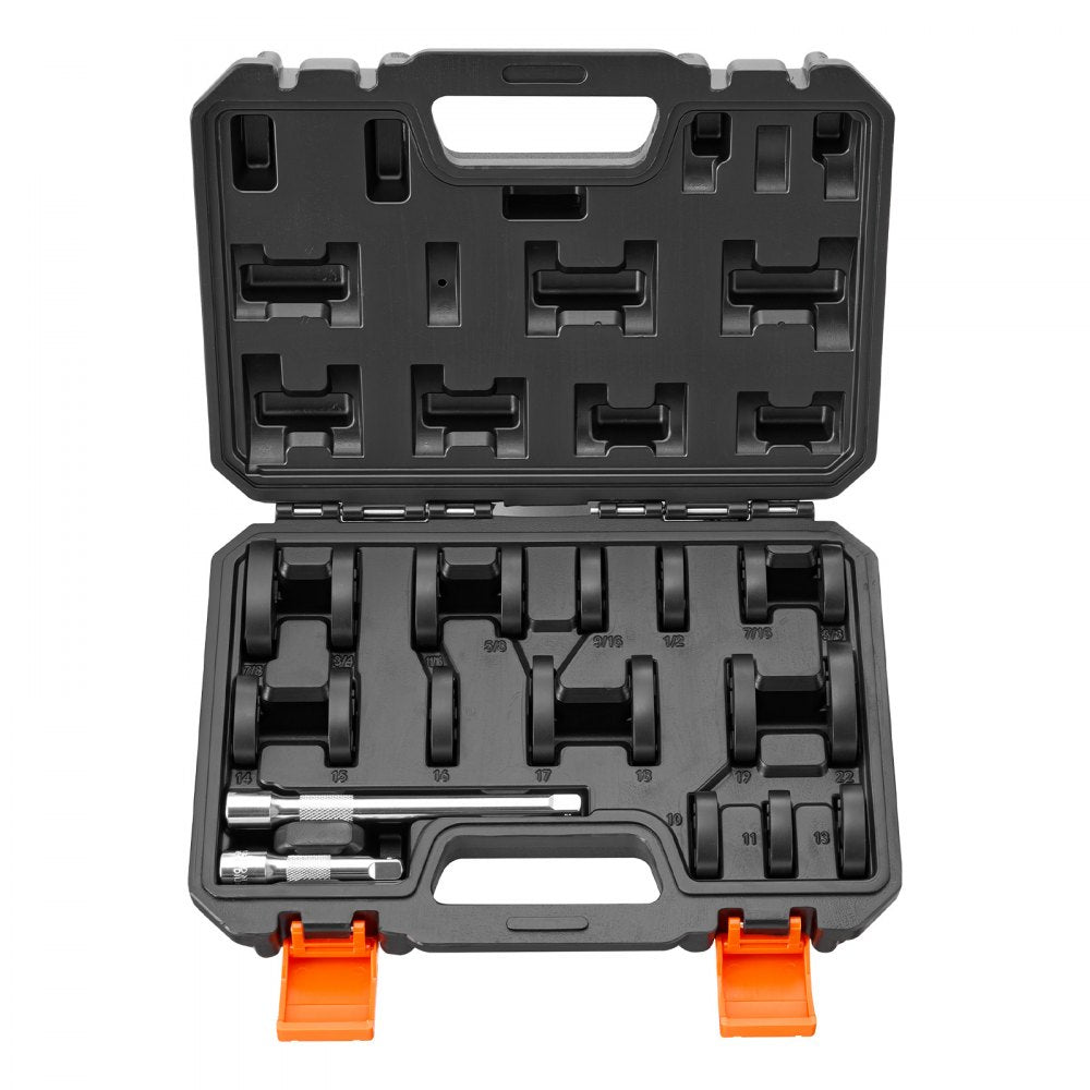VEVOR Crowfoot Wrench Set, 3/8" Drive, 20-Piece Metric and SAE Size Flare Nut Crows Foot Wrenches, with Storage Case, Dual Size Markings on Tools and Case, for Auto Maintenance