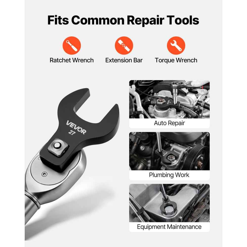 VEVOR Crowfoot Wrench Set, 1/2" Drive, 14-Piece Metric 27 to 50 mm Crows Foot Wrenches, with Storage Tray, Dual Size Markings on Tools and Tray, for Auto Maintenance or Repairs