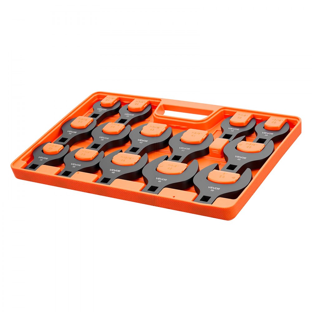 VEVOR Crowfoot Wrench Set, 1/2" Drive, 14-Piece Metric 27 to 50 mm Crows Foot Wrenches, with Storage Tray, Dual Size Markings on Tools and Tray, for Auto Maintenance or Repairs