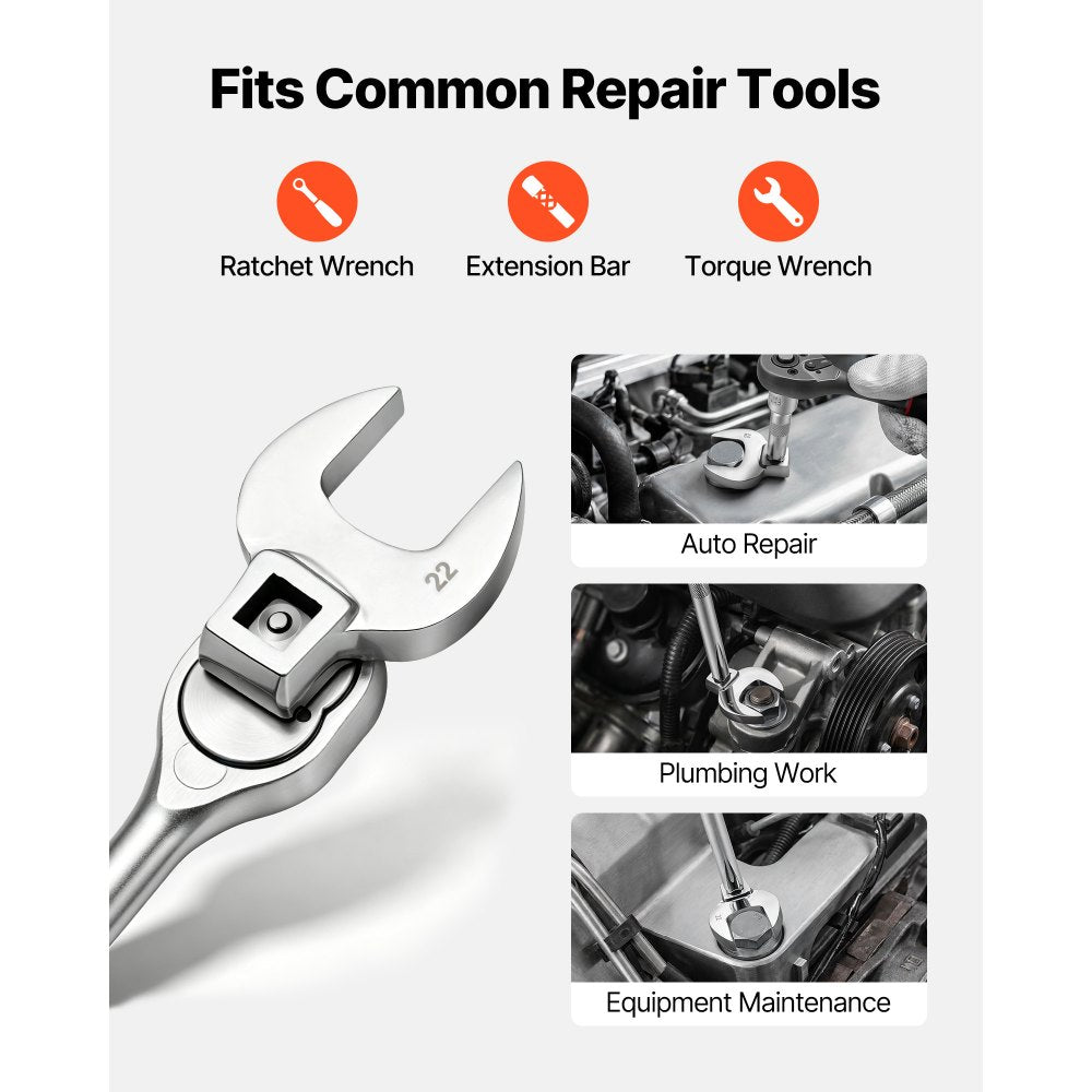 VEVOR Crowfoot Wrench Set, 3/8" Drive, 30-Piece Metric and SAE Size Crows Foot Wrenches, Cr-Mo Alloy Steel, with Storage Case, Dual Size Markings on Tools and Case, for Auto Maintenance or Repairs