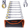 VEVOR Flex-Head Ratcheting Wrench Set, 8-piece Combination Wrench Set with Roll-up Pouch, Cr-V Steel Flexible Ratcheting Wrench Set Metric 8 mm to 17 mm, Ideal for General Household, Auto Repairs