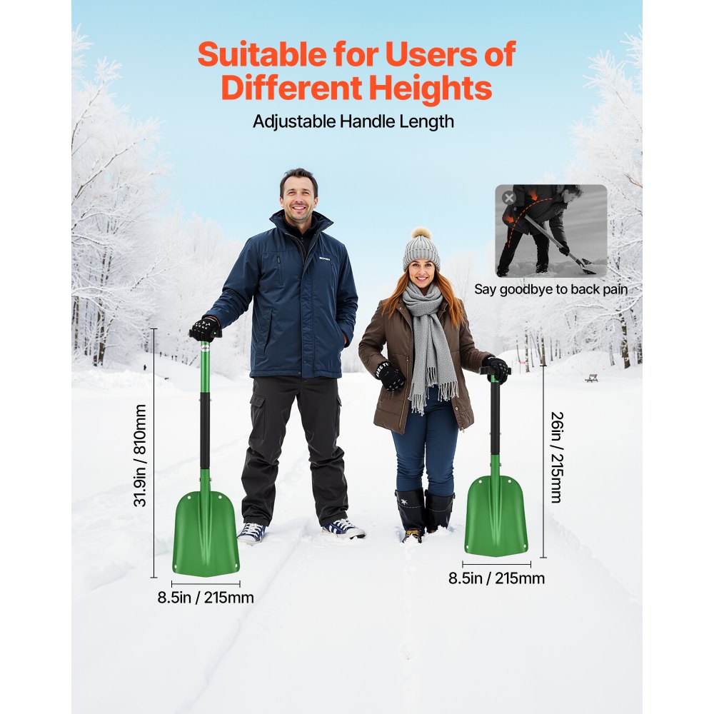 VEVOR Snow Shovel for Driveway, 8.5 in Wide Aluminum Alloy Snow Shovel with T-shaped Handles, Large Capacity Snowplow Shovels, Portable & Lightweight Snows Removal Tool for Garden Car Camping