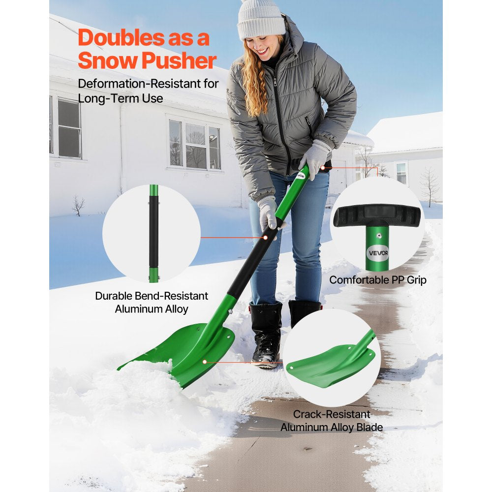 VEVOR Snow Shovel for Driveway, 8.5 in Wide Aluminum Alloy Snow Shovel with T-shaped Handles, Large Capacity Snowplow Shovels, Portable & Lightweight Snows Removal Tool for Garden Car Camping