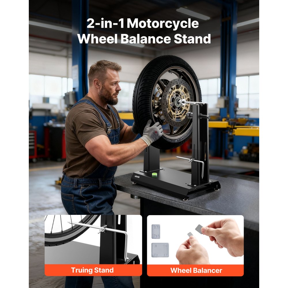 VEVOR Motorcycle Wheel Balancer, 88.2 lbs Capacity, Tire Balancer & Truing Stand with Adjustable Centering Cones and Truing Pointer, Balancing Tools for Most Motorcycles & Bicycles, 35-Inch Wheel Dia