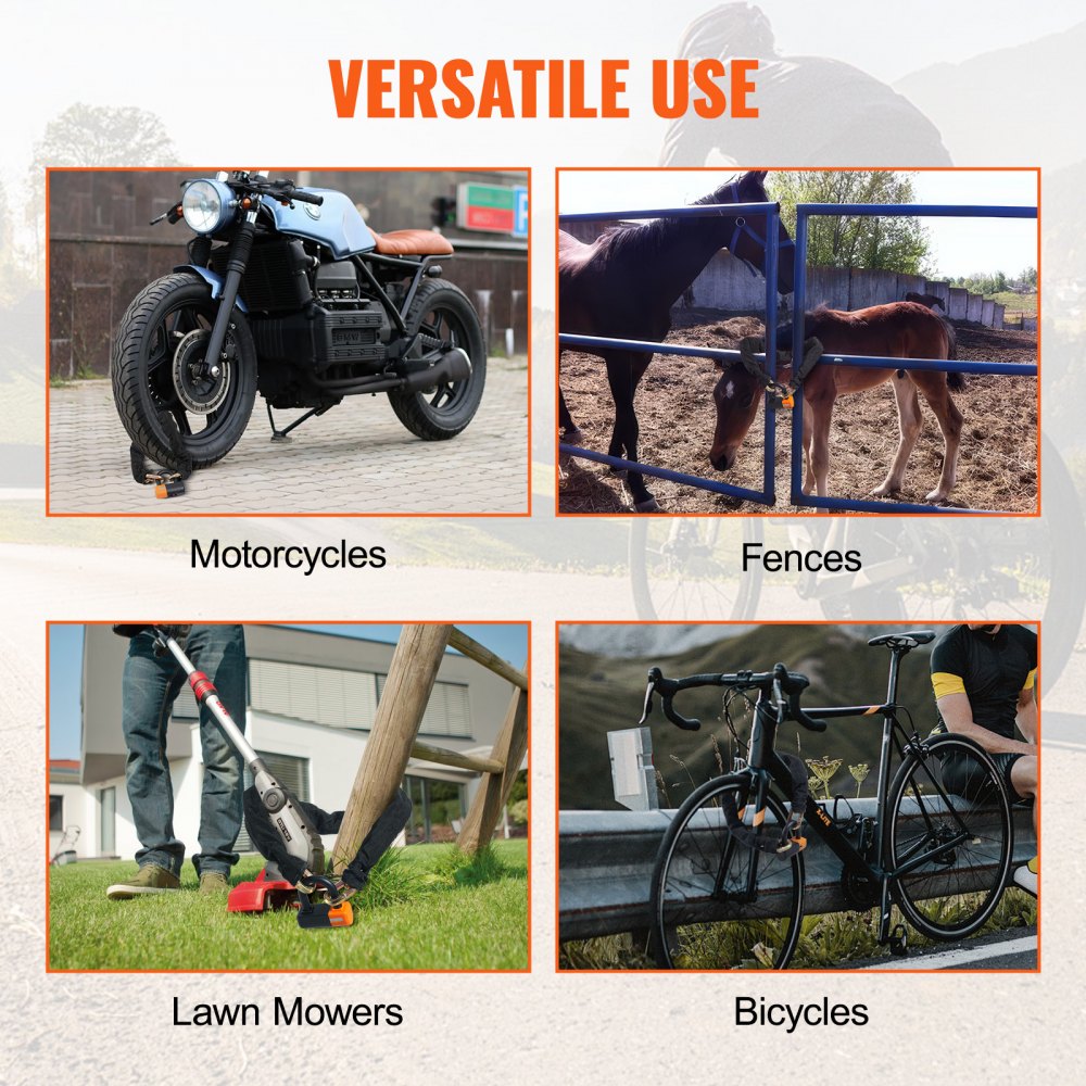 VEVOR Bike Chain Lock, 3.28 Ft Bicycle Chain Lock with 4 Keys, Heavy Duty Metal Steel Anti-Theft High Security Bike Locks, Perfect for Bike, Motorcycle, Scooter, Bicycle, Door, Fence or Gate, 14mm