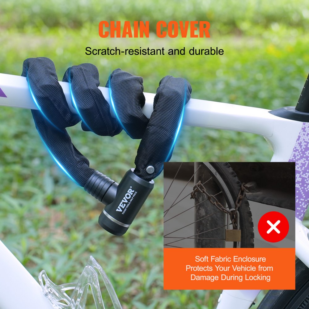 VEVOR Bike Chain Lock, 3.94 Ft Combination Bicycle Chain Lock with 3 Keys, Heavy Duty Anti-Theft High Security Bike Locks, Perfect for Bike, Motorcycle, Scooter, Bicycle, Door, Fence or Gate, 10mm