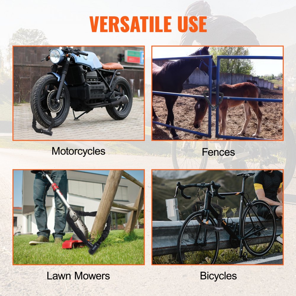 VEVOR Bike Chain Lock, 3.94 Ft Combination Bicycle Chain Lock with 4 Keys, Heavy Duty Anti-Theft High Security Bike Locks, Perfect for Bike, Motorcycle, Scooter, Bicycle, Door, Fence or Gate, 8mm