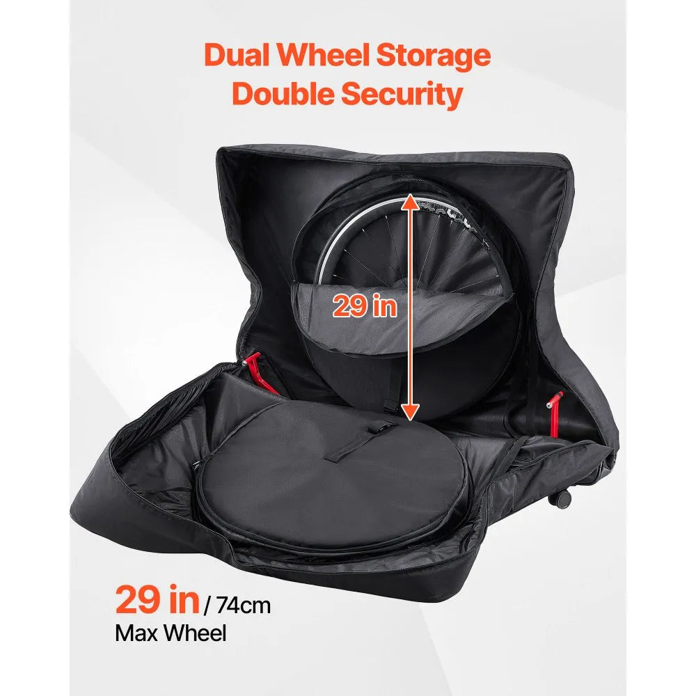 VEVOR Bike Travel Bag, Road Bike Bag Road Bicycle Storage Carry with TSA Lock & Dual Zipper, Black Bicycle Case Wheelbase 37-42 in for Air Travel, Outdoor Use, Airplane, Car, Train, Subway Transport
