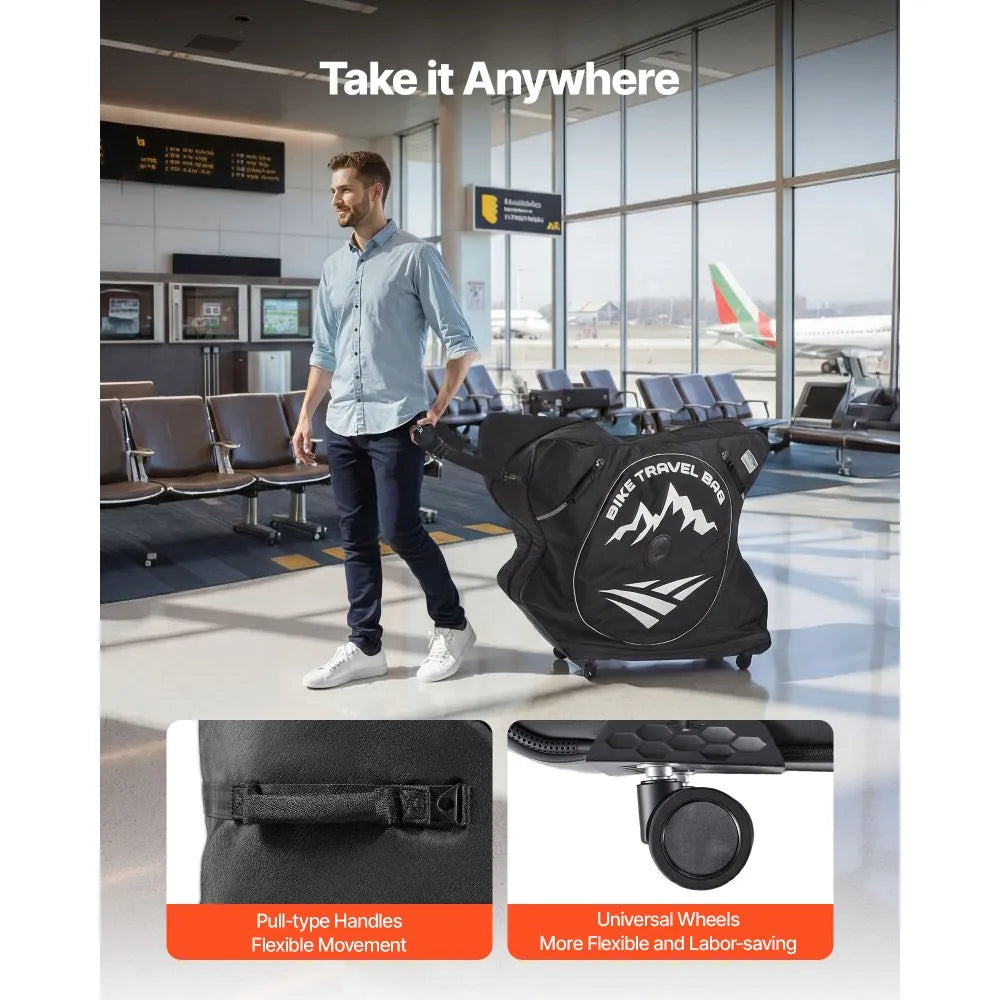 VEVOR Bike Travel Bag, Road Bike Bag Road Bicycle Storage Carry with TSA Lock & Dual Zipper, Black Bicycle Case Wheelbase 37-42 in for Air Travel, Outdoor Use, Airplane, Car, Train, Subway Transport