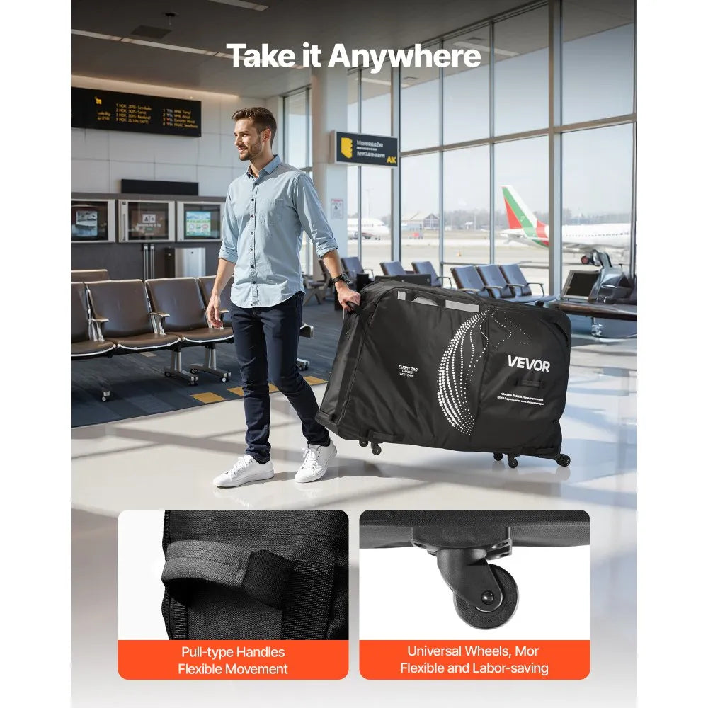 VEVOR Bike Travel Bag, Transport Universal Bicycle Storage Case Bag with TSA Lock, Support Plates, Protection and Fork Mount Stabilisation, Bicycle Case Max. Wheelbase 51 in for Airplane, Outdoor Use