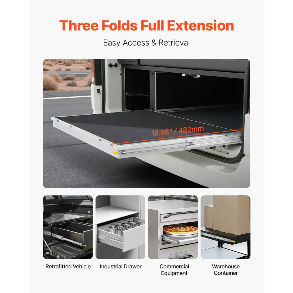VEVOR Heavy Duty Drawer Slides 18inch, 1 Pair Locking Drawer Slides 250lbs Load Capacity, Side Mount Ball Bearing, 3-Fold Full Extension