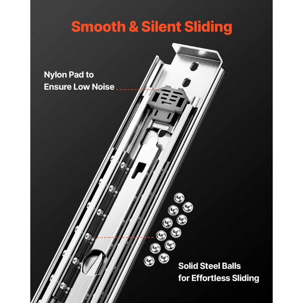 VEVOR 1 Pair Full Extension Drawer Slides 18 20 22 28 30 32 36 38 40 44 48 52 56 60 in, 500 lbs Load Capacity Locking Drawer Slides, Ball Bearing with Lock Side Mount Drawer Slide Rail