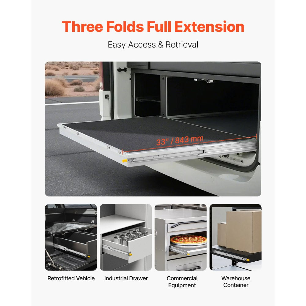 VEVOR Set of Two Drawer Rails, Sizes Ranging from 16 to 60 inches, 500 lbs Weight Tolerance, Ball Bearing Equipped with Locking Mechanism, Side Mounted Slide Rail