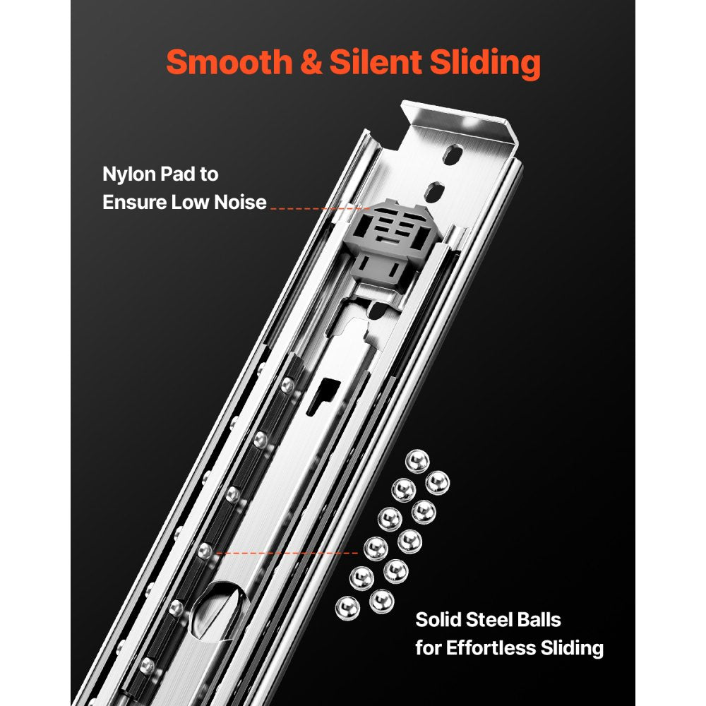 VEVOR 1 Pair Full Extension Drawer Slides 18 20 22 28 30 32 36 38 40 44 48 52 56 60 in, 500 lbs Load Capacity Locking Drawer Slides, Ball Bearing with Lock Side Mount Drawer Slide Rail