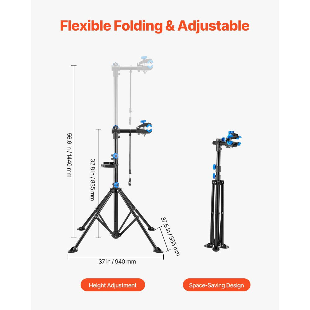 VEVOR Bike Repair Stand, 66 lb Heavy-duty Bicycle Work Stand with 32.8-56.6 in Adjustable Height & Magnetic Tool Tray, Foldable Bicycle Maintenance Rack, Shop Home Mechanics for Mountain & Road Bike