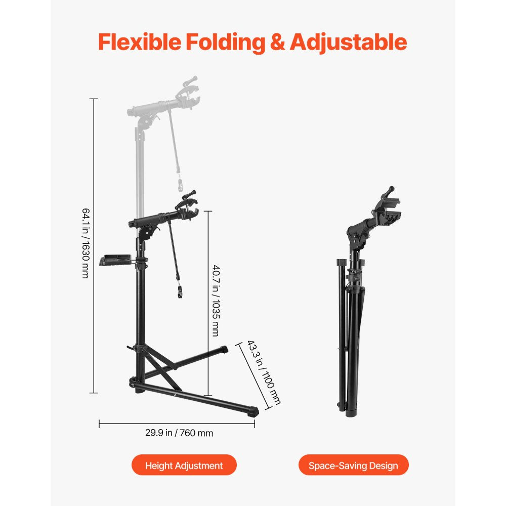 VEVOR Bike Repair Stand, 85 lb Heavy-duty Bicycle Work Stand with 40.7-64.1 in Adjustable Height & Magnetic Tool Tray, Foldable Bicycle Maintenance Rack, Shop Home Mechanics for Mountain & Road Bike