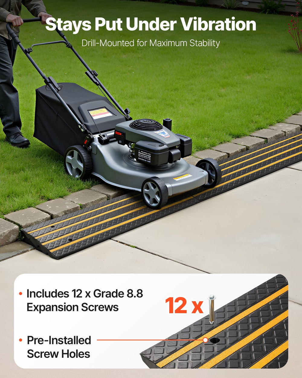 VEVOR Car Driveway Rubber Curb Ramp, 33069 lbs Load Capacity, 2.6 inch Rise Curbside Bridge Ramp with Yellow Reflective Strips, Suitable for Loading Dock, Warehouse, Garage, Sidewalk (3 Pack)
