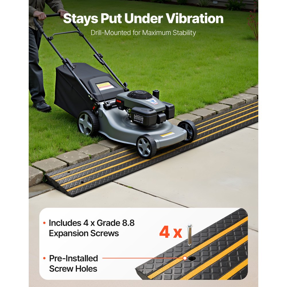 VEVOR Car Driveway Rubber Curb Ramp, 33069 lbs Load Capacity, 2.6 inch Rise Curbside Bridge Ramp with Yellow Reflective Strips, Suitable for Loading Dock, Warehouse, Garage, Sidewalk (1 Pack)