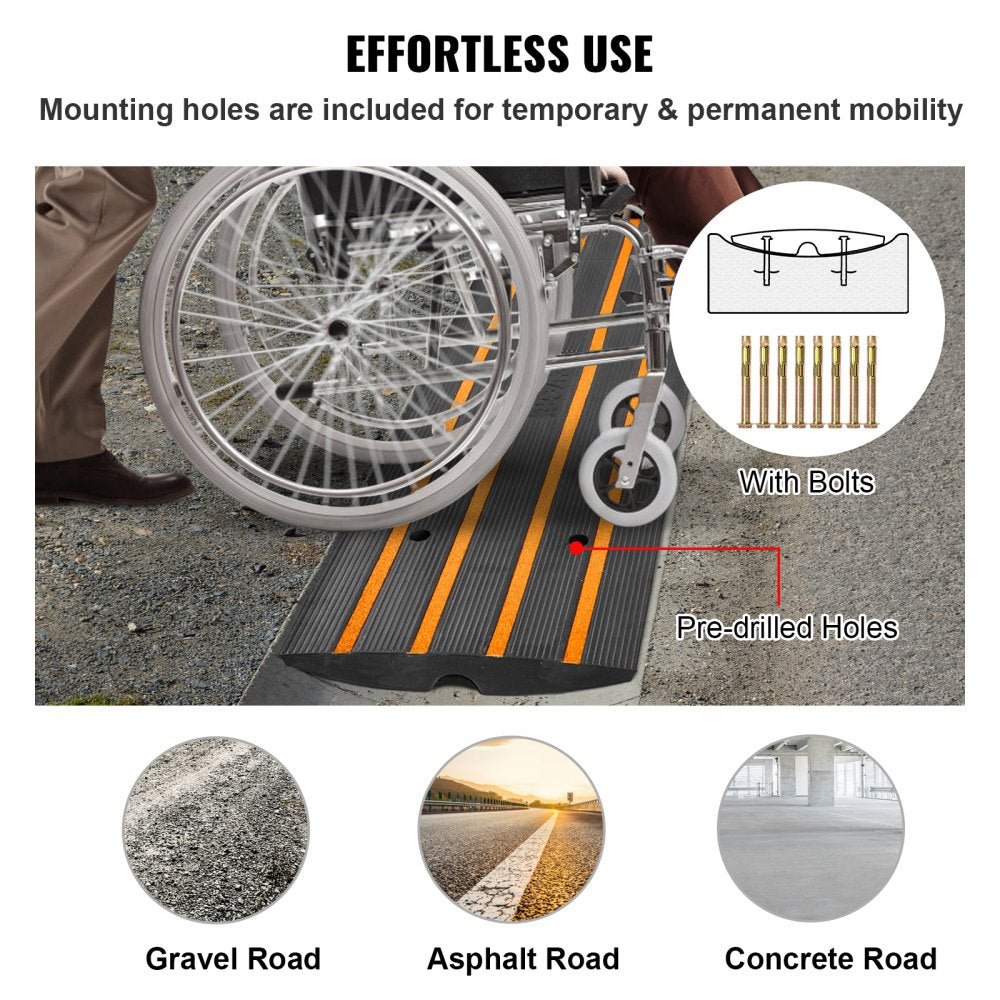 VEVOR Curb Ramp, 2 Pack, 2.6" Rise, Rubber Driveway Ramps, Heavy Duty 33069 lbs Weight Capacity Threshold Ramp, Curbside Bridge Ramps for Loading Dock Garage Sidewalk, Expandable Full Ramp Set